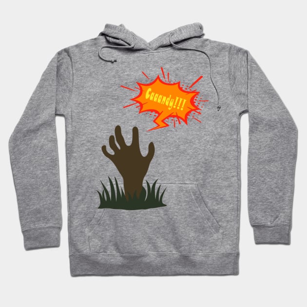 Zombie hand out of the ground asking for candy for Halloween Hoodie by SPJE Illustration Photography